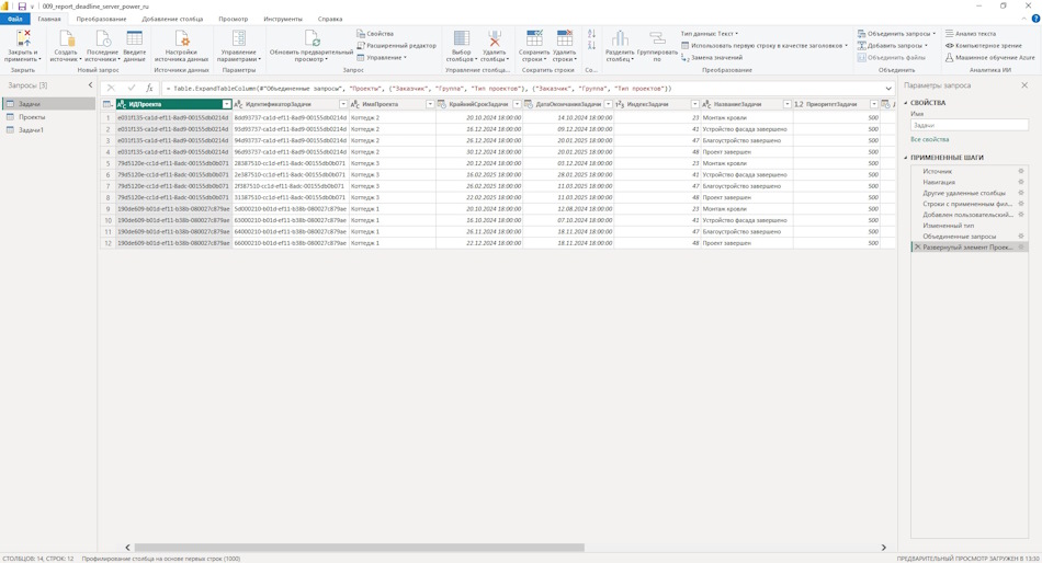 Настройка отчета «Крайние сроки портфеля проектов» в MS Power BI