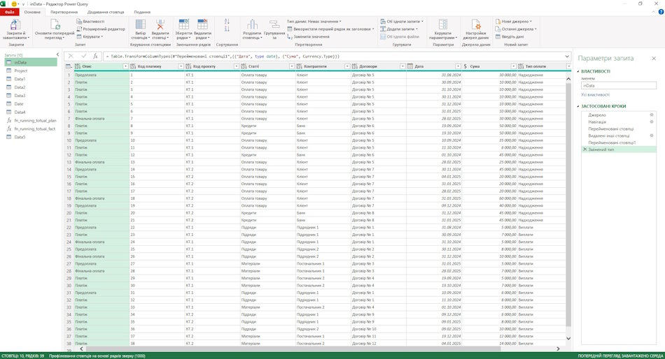 Налаштування документа "План руху коштів портфеля проектів сервера " у MS Excel